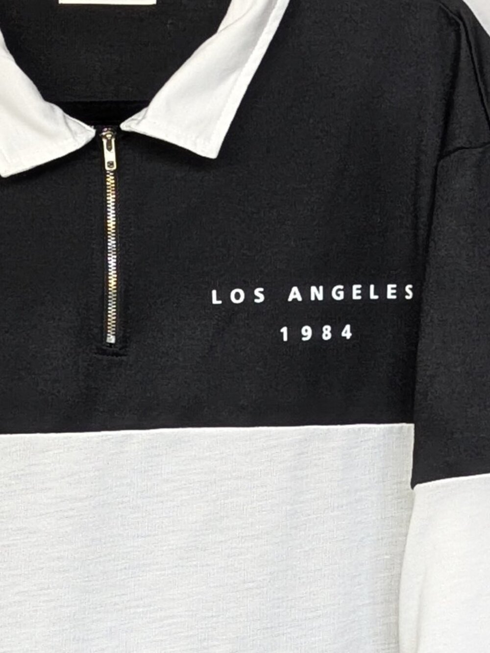 Romwe Los Angeles 1984 Colorblock Polo Half Zip Sweatshirt Women's Large 8/10 - Picture 2 of 5